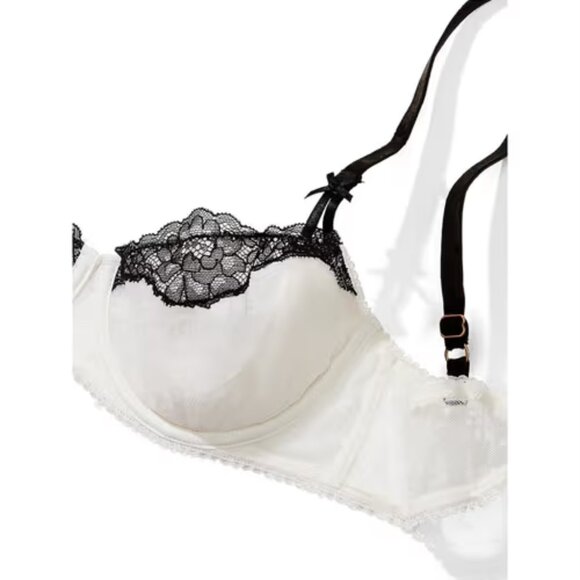 New Victoria's Secret Boho Wicked Unlined Uplift Bra Tulle Mesh White Black - Picture 2 of 5